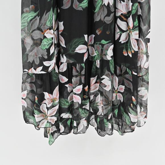 ELENA BALDI Silk Maxi Dress Size L Black Floral Chiffon‎ Sleeveless V Neck Italy - Picture 10 of 13